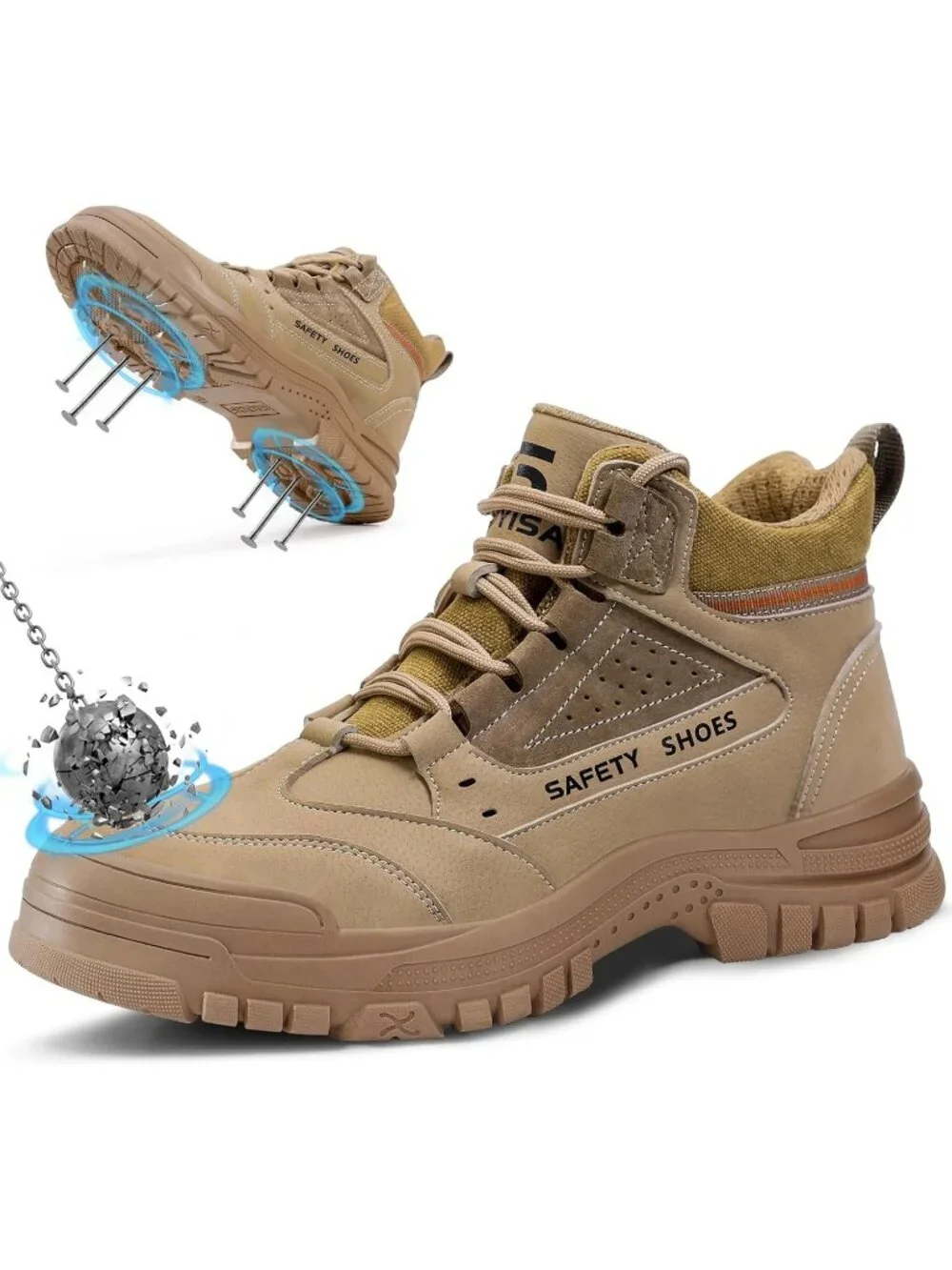 Men's Brown Resistant Safety Shoes High Top Steel Toe Non Slip Hiking Boot